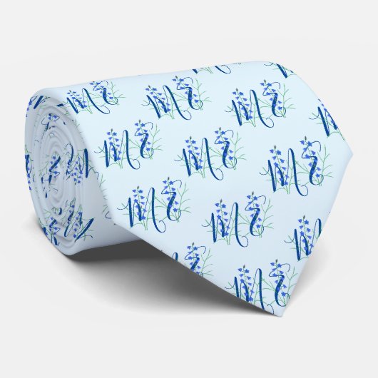 Blauglocken-Monogramm-Schlips Krawatte (Gerollt)