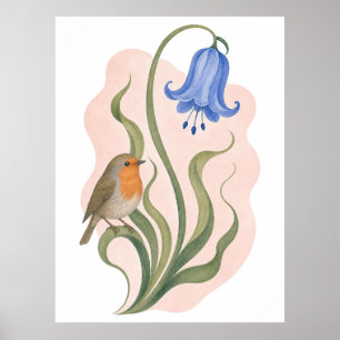 Blauglocken- und Rotkehlchen-Wandkunst Poster