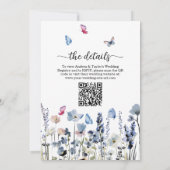 Blauglocken-Wildblumen Hochzeit mit QR-Code in ein Einladung (Rückseite)