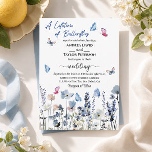 Blauglocken-Wildblumen-Schmetterlinge-Hochzeit Einladung