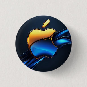 Blaugold-Apfelsymbol mit fließenden abstrakten Det Button