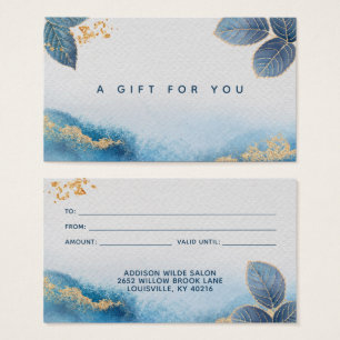 Blaugold-Aquarell-Botanik-Blätter-Geschenkkarte