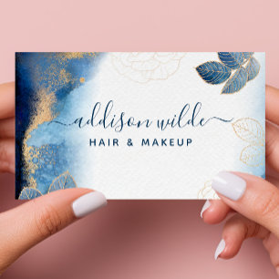 Blaugold Aquarell Botanische Blätter Abstrakt Visitenkarte