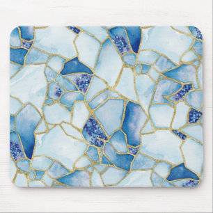 Blaugold-Aquarell-Meeresglas-Mosaikmuster Mousepad