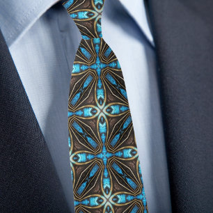 Blaugold-Braun-Stern-X-Muster-Krawatte Krawatte