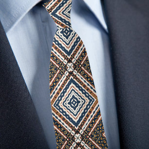 Blaugold-Cream-Rost-Diamantmuster Krawatte