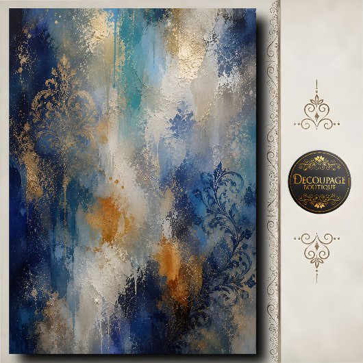Blaugold-Damask-Decoupage-Abstrakte Textur Seidenpapier