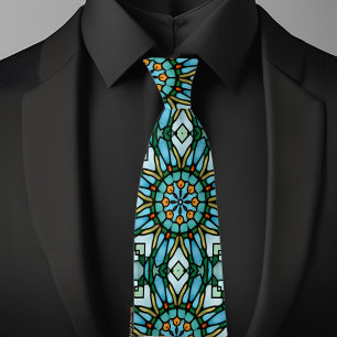 Blaugold-Faux-Buntglas-Kaleidoskop-Schlips Krawatte