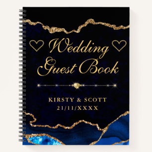 Blaugold-Faux-Glitter-Achat-Hochzeitsgästebuch Notizblock
