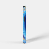 Blaugold hellblaue Marmor-Kunstmuster iPhone Hülle (Rechte Seite)