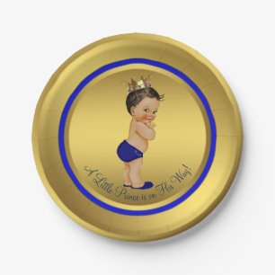 Blaugold hispanische ethnische Prinz-Baby-Party Pappteller