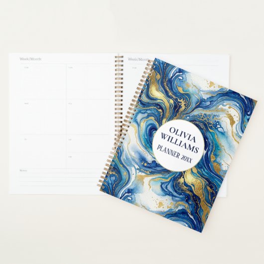 Blaugold-Marmor-Luxus-Abstrakt-Fluid-Art-Muster Planer (Anzeige)