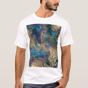 Blaugold-Marmorierung: abstrakter Hintergrund. T-Shirt