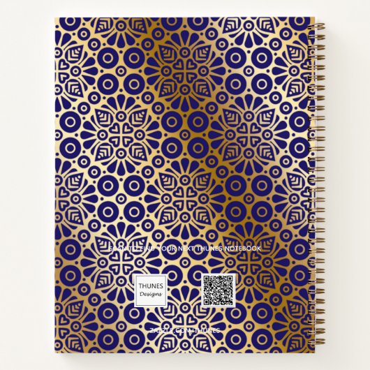 Blaugold-Orientalisches Namensskript Notizblock (Rückseite)