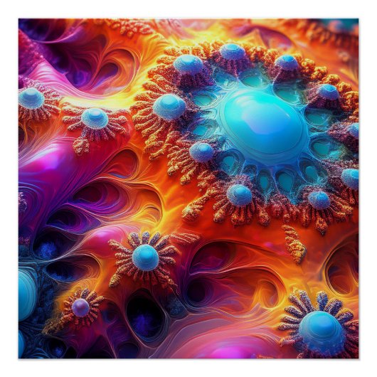 Blaugold- und violette psychedelische Fraktale Poster (Vorderseite)