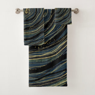 Blaugold Wirbel Glamour Kunst Badhandtuch Set