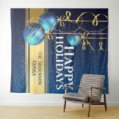 Blaugoldbälle hübsches Band Weihnachtsgrüße Wandteppich (Beispiel (Horizontal))