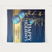 Blaugoldbälle hübsches Band Weihnachtsgrüße Wandteppich (Vorderseite (Horizontal))