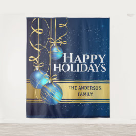 Blaugoldbälle hübsches Band Weihnachtsgrüße Wandteppich