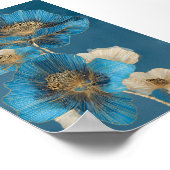 Blaugoldene botanische Mohn-Linienkunst-Blume Poster (Ecke)