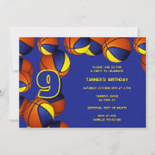 Blaugoldene Mannschaft farbenfrohe Basketball Part Einladung (Vorderseite)