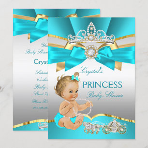 Blaugoldene Prinzessin Baby Shower Blond Einladung