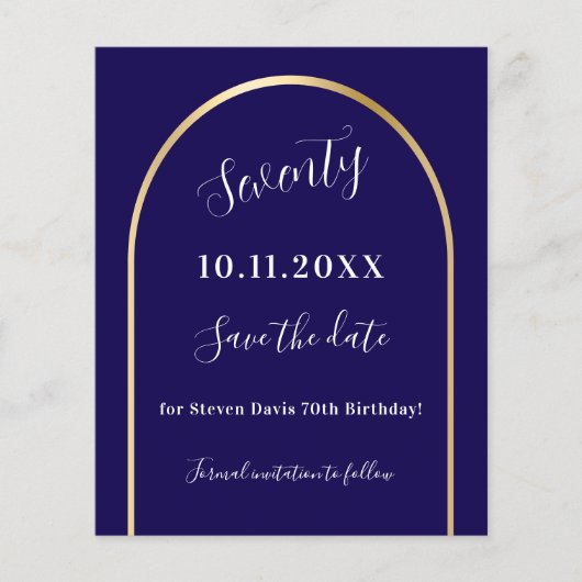 Blaugoldener Geburtstag Save the Date (Vorderseite)
