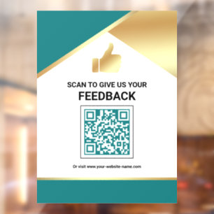 Blaugoldener QR-Code Kundenfeedback Bewertung Fensteraufkleber