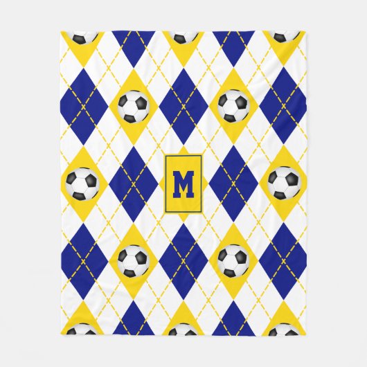 Blaugoldfarben-Fußball-Raute Fleecedecke (Vorderseite)