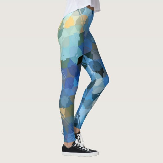 Blaugoldgrün, abstraktes geometrisches Muster Leggings (Rechts)