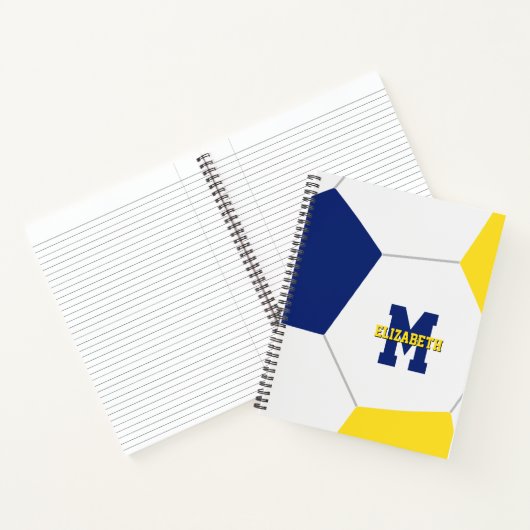 Blaugoldmannschaftsfarben mit Monogramm Fußball Notizblock (Innenseite)