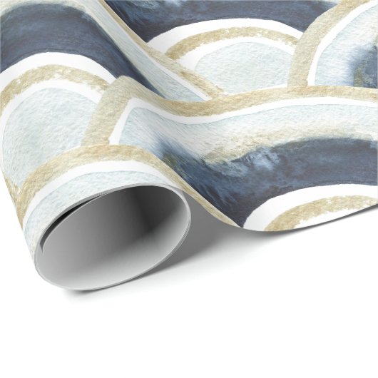 Blaugoldmarmorfarbenes Wasserfarbmuster Geschenkpapier (Rolleneckpunkt)