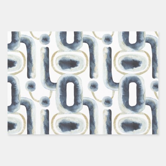 Blaugoldmarmorfarbenes Wasserfarbmuster Geschenkpapier Set (Vorderseite 2)