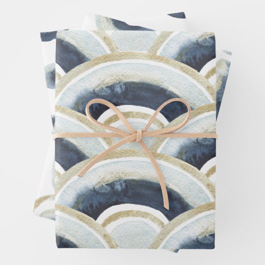 Blaugoldmarmorfarbenes Wasserfarbmuster Geschenkpapier Set (Beispiel)