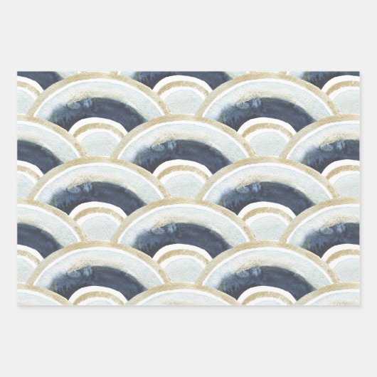 Blaugoldmarmorfarbenes Wasserfarbmuster Geschenkpapier Set (Vorderseite)