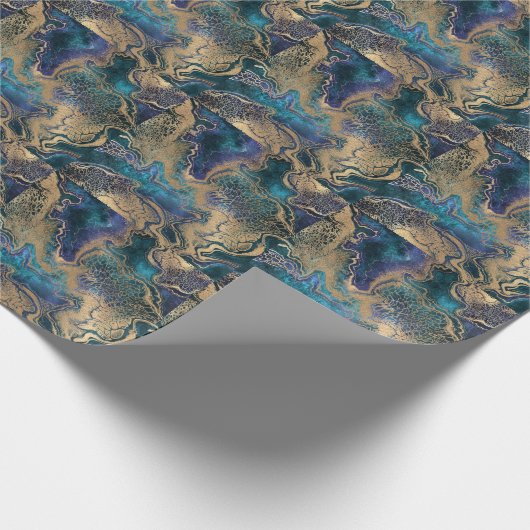 Blaugoldmarmorierung: abstrakter Hintergrund. Geschenkpapier (Ecke)