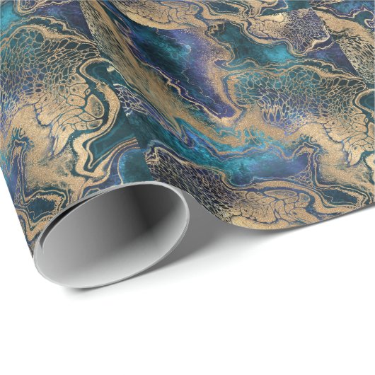 Blaugoldmarmorierung: abstrakter Hintergrund. Geschenkpapier (Rolleneckpunkt)