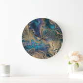 Blaugoldmarmorierung: abstrakter Hintergrund. Große Wanduhr (Zuhause)