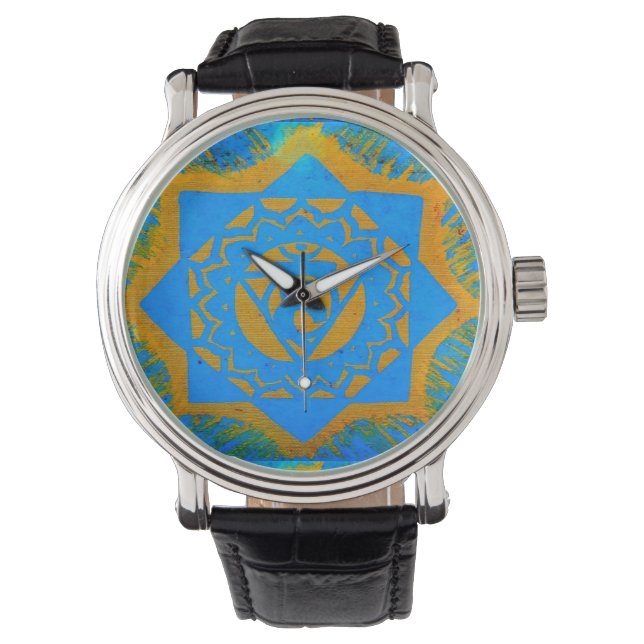 Blaugoldtibetisches Design Armbanduhr (Vorderseite)