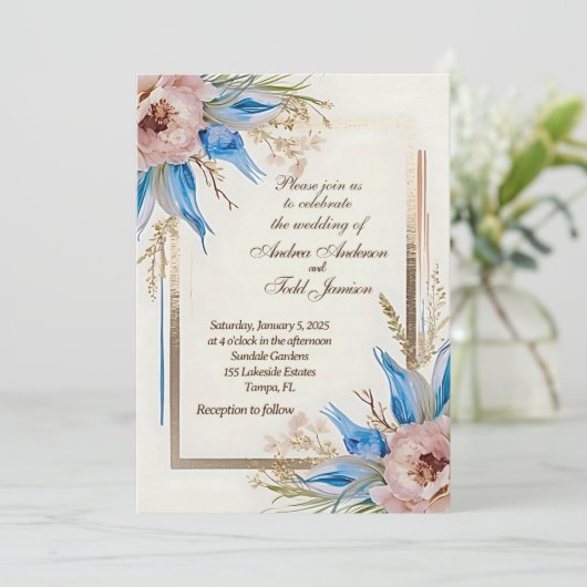 Blaugras-Blume Einladung (Stehend Vorderseite)