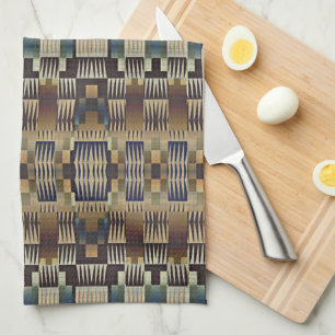 Blaugrau Beige Taupe Braun Stammeskunst Muster Geschirrtuch