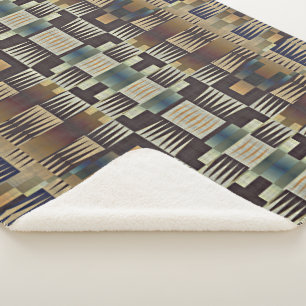 Blaugrau Beige Taupe Braun Stammeskunst Muster Sherpadecke