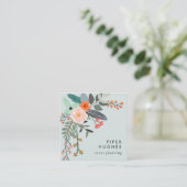Blaugrau | Boho Floral QR Code Quadratische Visitenkarte (Stehend Vorderseite)