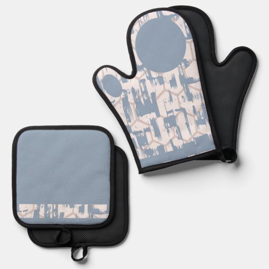 Blaugrau Ofenhandschuh & Topflappen-Set (Vorderseite/Rückseite)