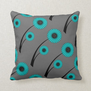Blaugrau Schwarze Blumen Kissen