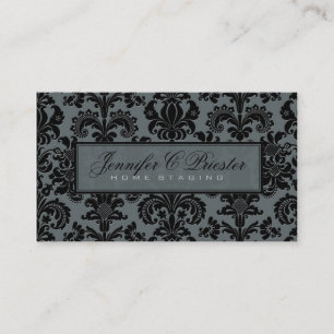 Blaugrau & Schwarzes elegantes Vintage-Blumendamas Visitenkarte