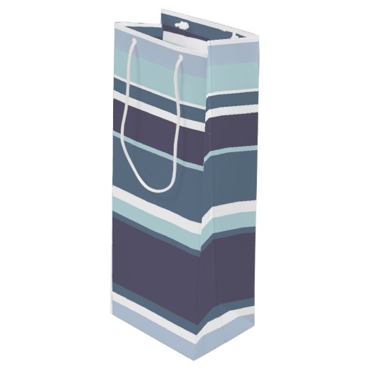 Blaugrau Streifen Geschenktüte Für Weinflaschen (Vorderseite Schrägansicht)