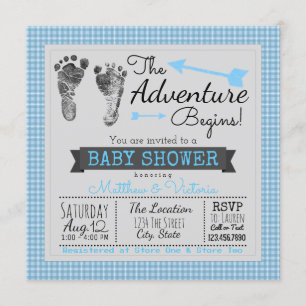 Blaugrau The Adventure Begins Boy Baby Shower Einladung