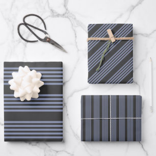 Blaugrau und Holzkohle, fünf Streifen Geschenkpapier Set