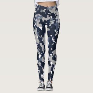 Blaugrau Weiß Tarnung Camo Muster Leggings
